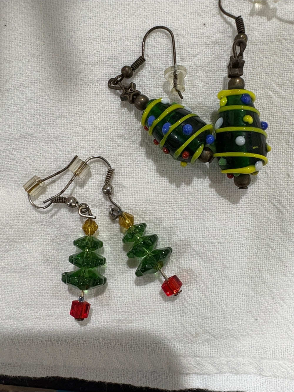 Handmade Green Christmas Tree Glass Bead Earrings - Womens Accessories